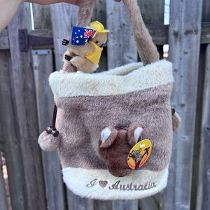 I Love Australia Souvenir Plush Purse Bag With Kangaroo & Koala
